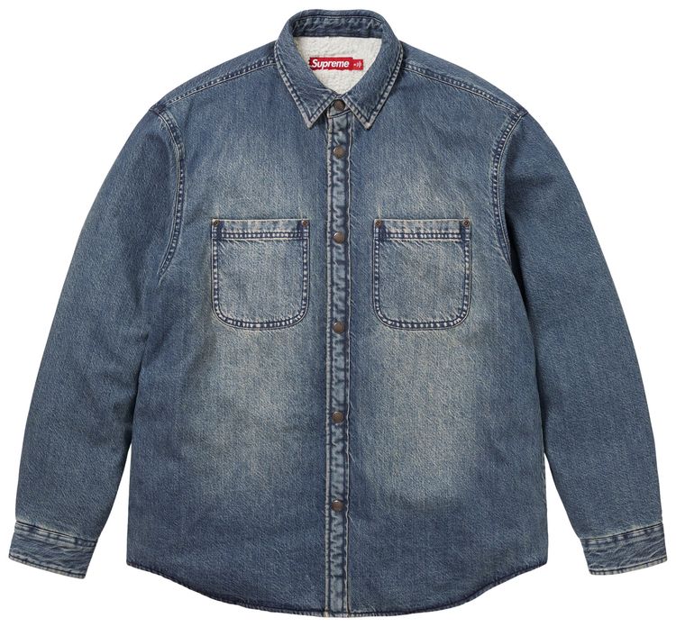 Supreme Shearling Lined Denim Work Shirt Washed Indigo