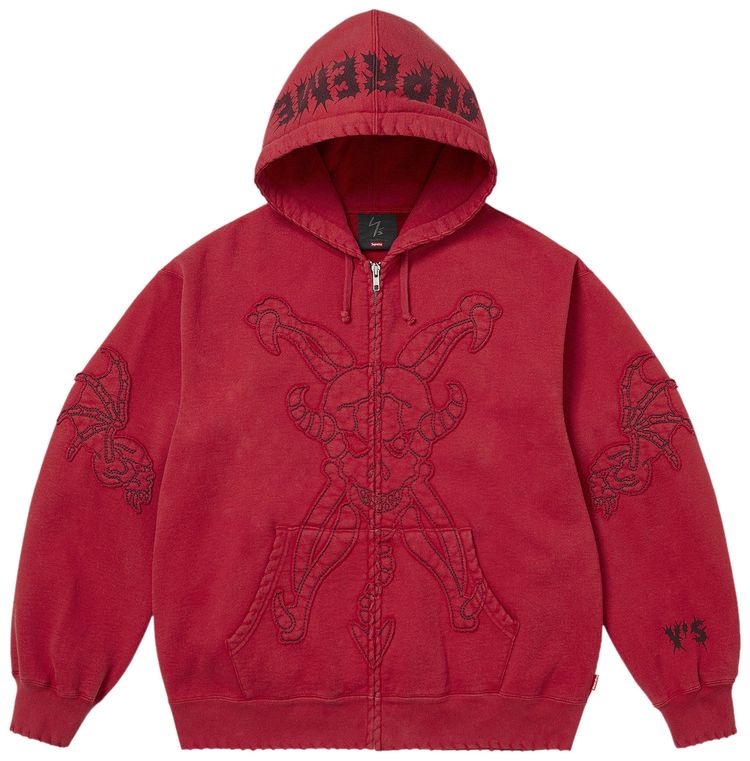 Supreme x Ys Zip Up Hooded Sweatshirt Washed Red