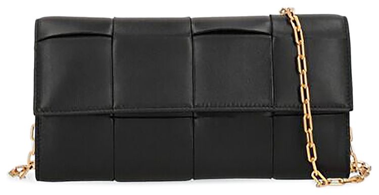 Bottega Veneta Cassette Leather Chain Wallet Black