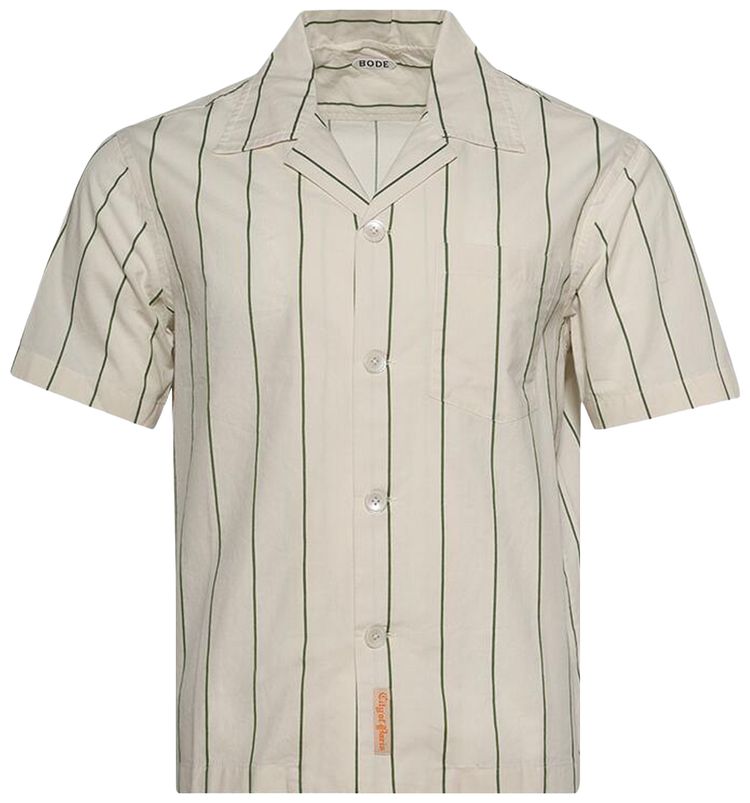 Bode Celery Stripe Short Sleeve Shirt Green Cream