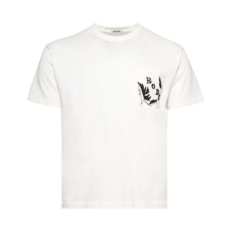 Bode Beaded Leaf Pocket Tee Cream