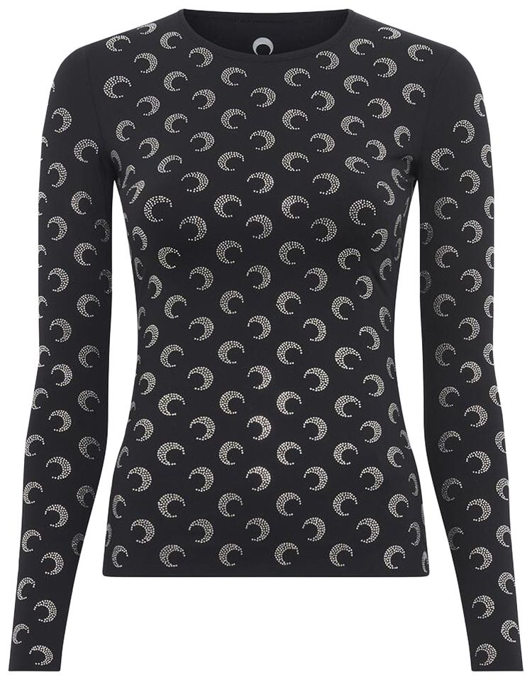 Marine Serre Recycled Moon Strass Jersey Short Sleeve Crewneck Top Black Strass