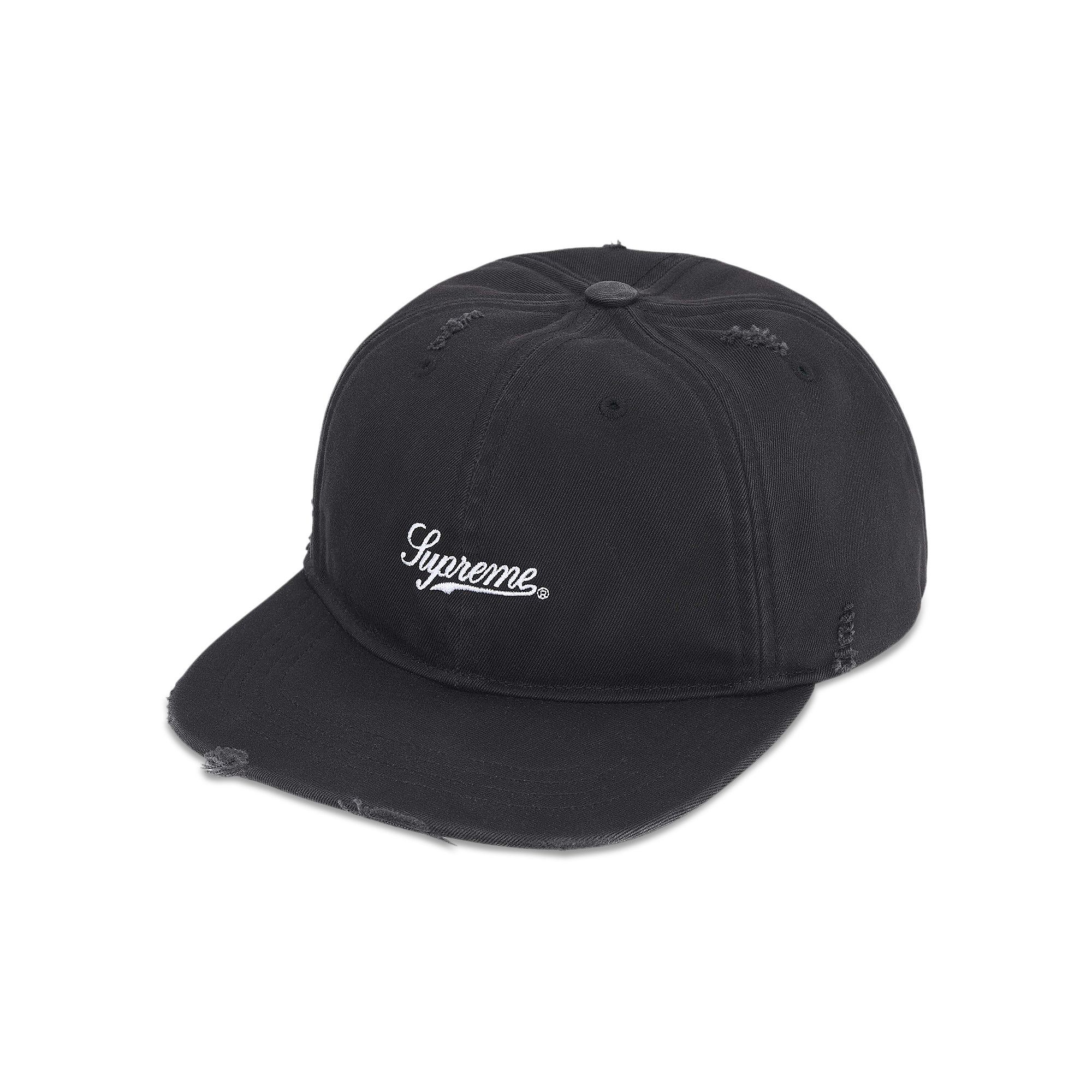 Buy Supreme Distressed Script 6-Panel 'Black' - FW25H9 BLACK