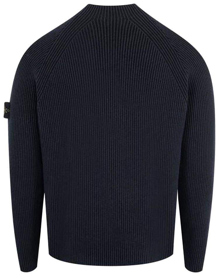 Stone Island Mock Neck Sweater With Vanise Rib Texture Navy Blue
