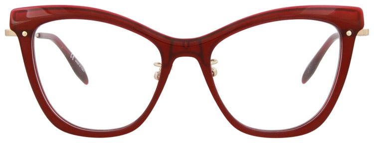 Alexander McQueen Cat Eye Frame Acetate Optical Frames Burgundy Gold Transparent