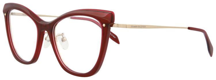 Alexander McQueen Cat Eye Frame Acetate Optical Frames Burgundy Gold Transparent
