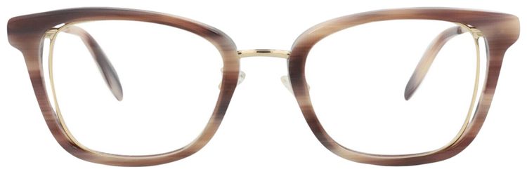 Alexander McQueen Square Frame Acetate Optical Frames Pink Gold Transparent