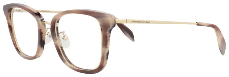 Alexander McQueen Square Frame Acetate Optical Frames Pink Gold Transparent