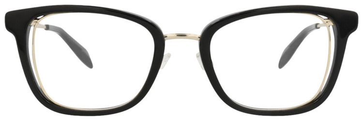 Alexander McQueen Square Frame Acetate Optical Frames Black Gold Transparent