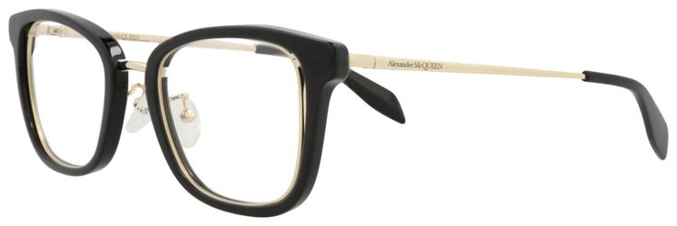 Alexander McQueen Square Frame Acetate Optical Frames Black Gold Transparent