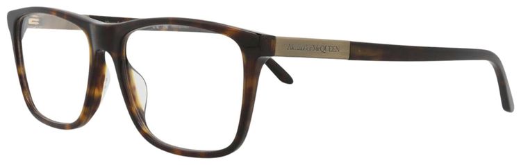 Alexander McQueen Square Frame Acetate Optical Frames Havana Gold Transparent