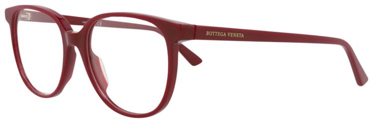 Bottega Veneta Round Frame Acetate Optical Frames Burgundy Transparent