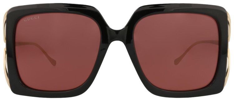 Gucci Square Frame Injection Sunglasses Black Gold Red