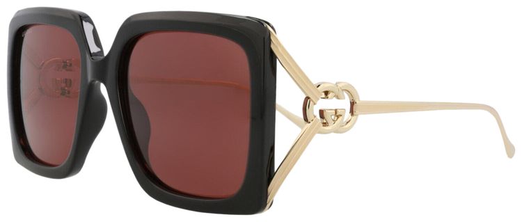 Gucci Square Frame Injection Sunglasses Black Gold Red