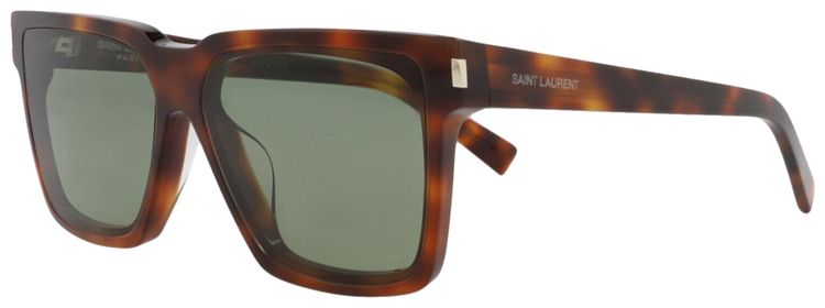 Saint Laurent Square Frame Recycled Acetate Sunglasses Havana Green