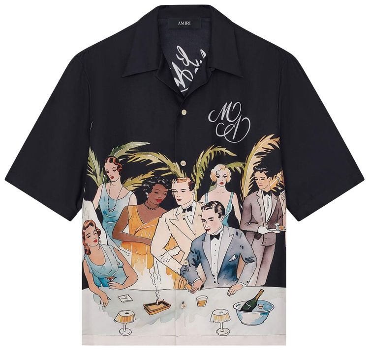 Amiri Bar Scene Bowling Shirt Black