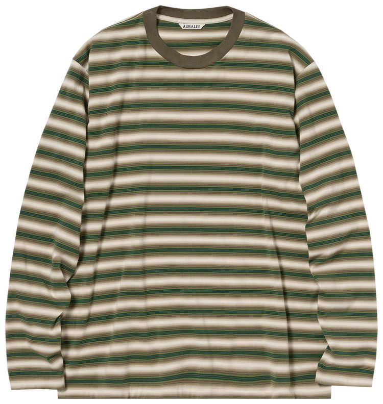 Auralee Gradient Stripe Jersey Long Sleeve Tee Fade Brown Stripe