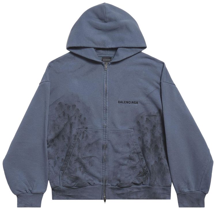 Balenciaga Back Zip Up Hoodie Regular Fit Faded Dark BlueBlack