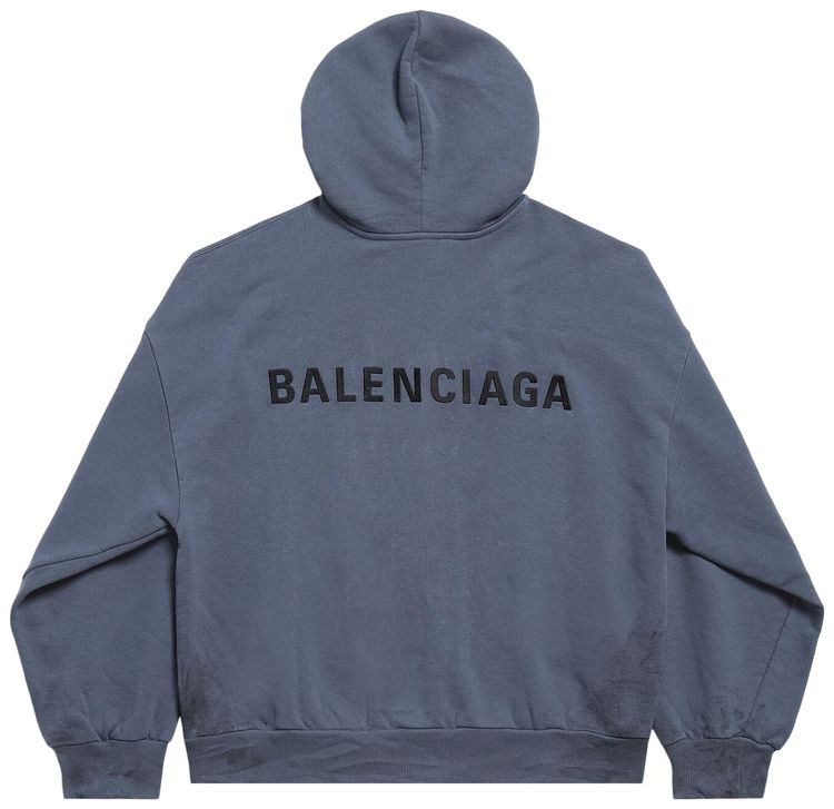 Balenciaga Back Zip Up Hoodie Regular Fit Faded Dark BlueBlack
