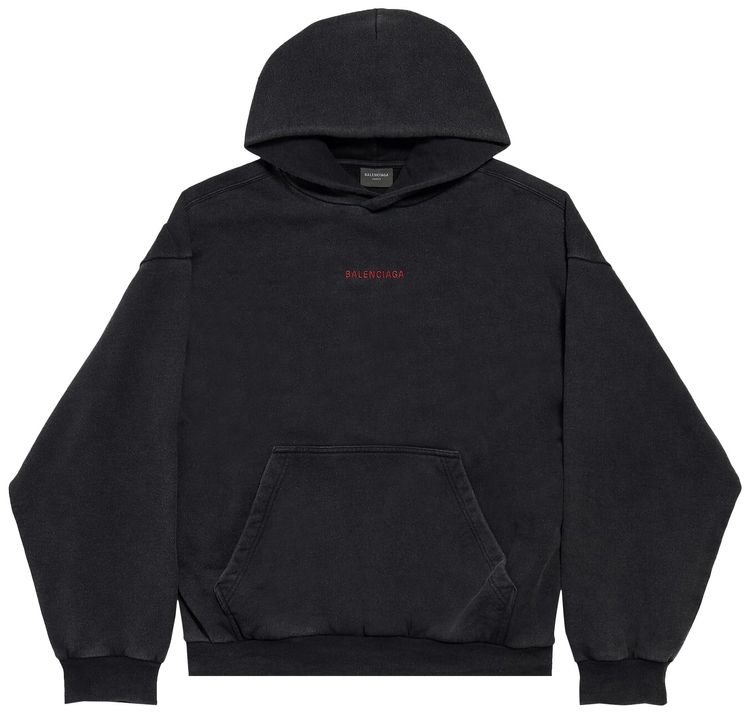 Balenciaga Back Hoodie Medium Fit Faded Washed BlackRed