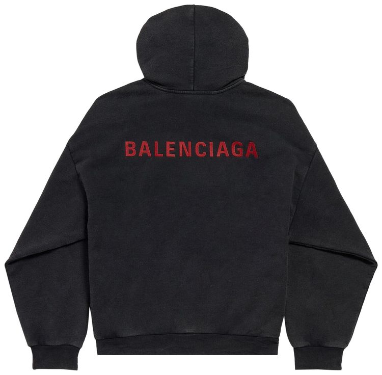 Balenciaga Back Hoodie Medium Fit Faded Washed BlackRed