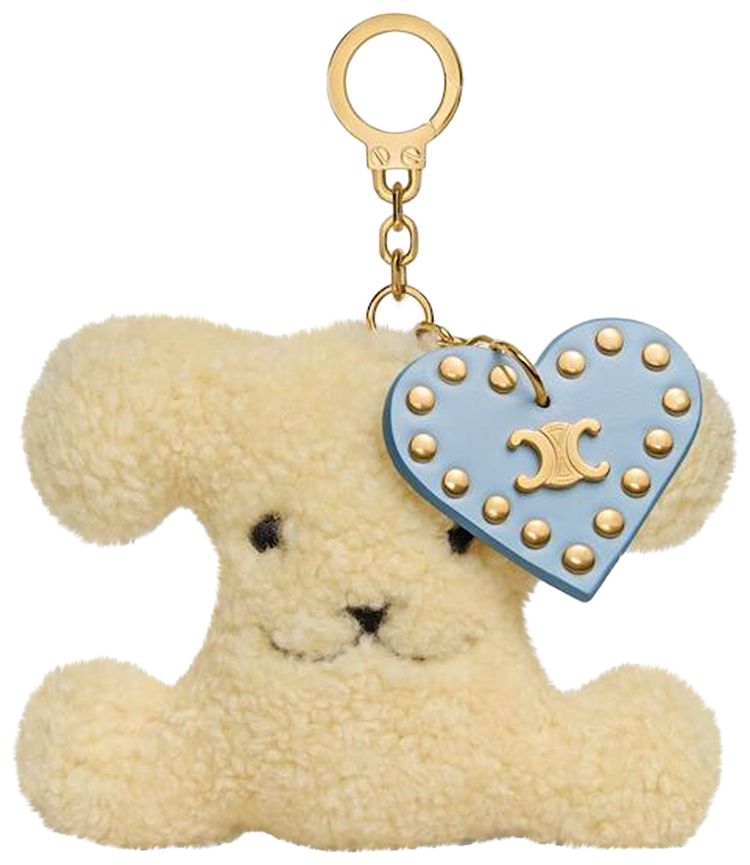 CELINE Triomphe Pom Pom Charm In Shearling And Calfskin NaturalPale Blue