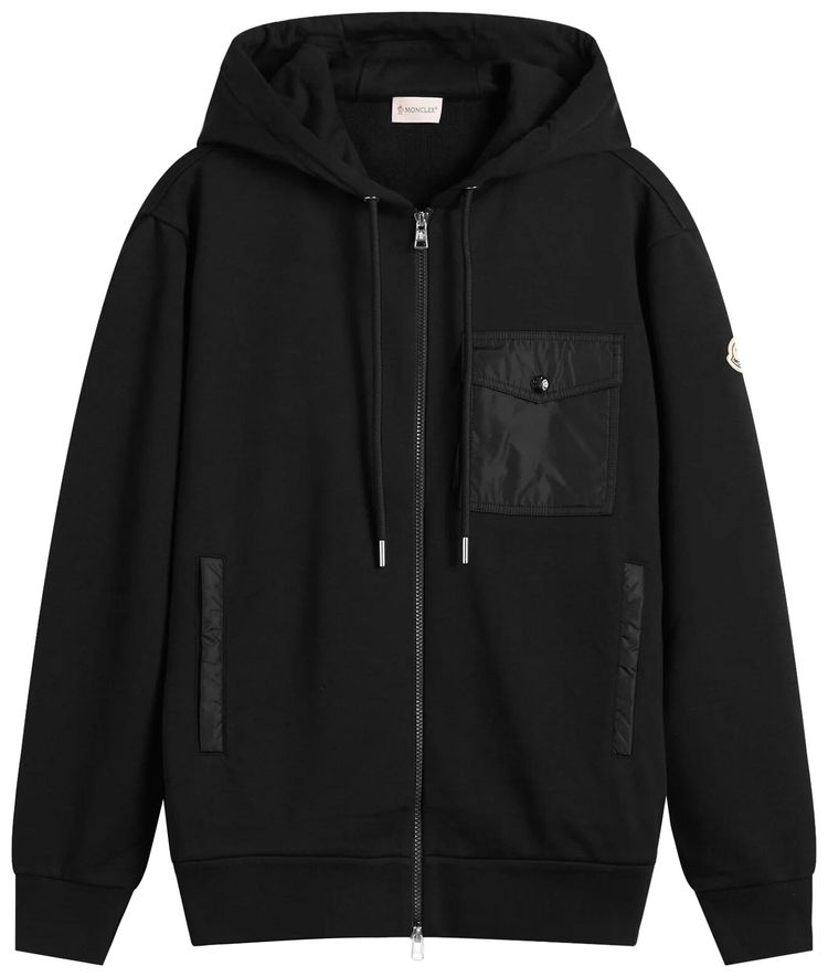 Moncler Zip Through Patch Hoodie Black