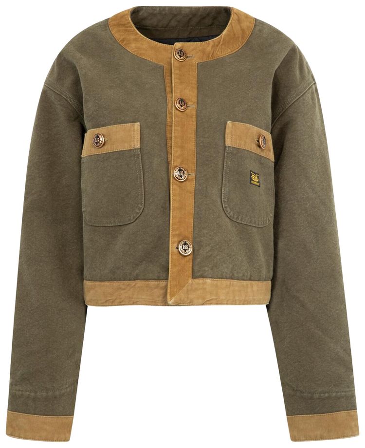 R13 Cord Trimmed Cropped Chore Jacket Dusky OliveCanvas Green