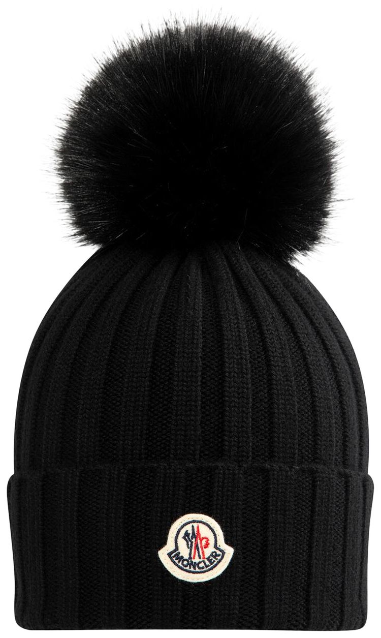 Moncler Pom Pom Wool Beanie Black