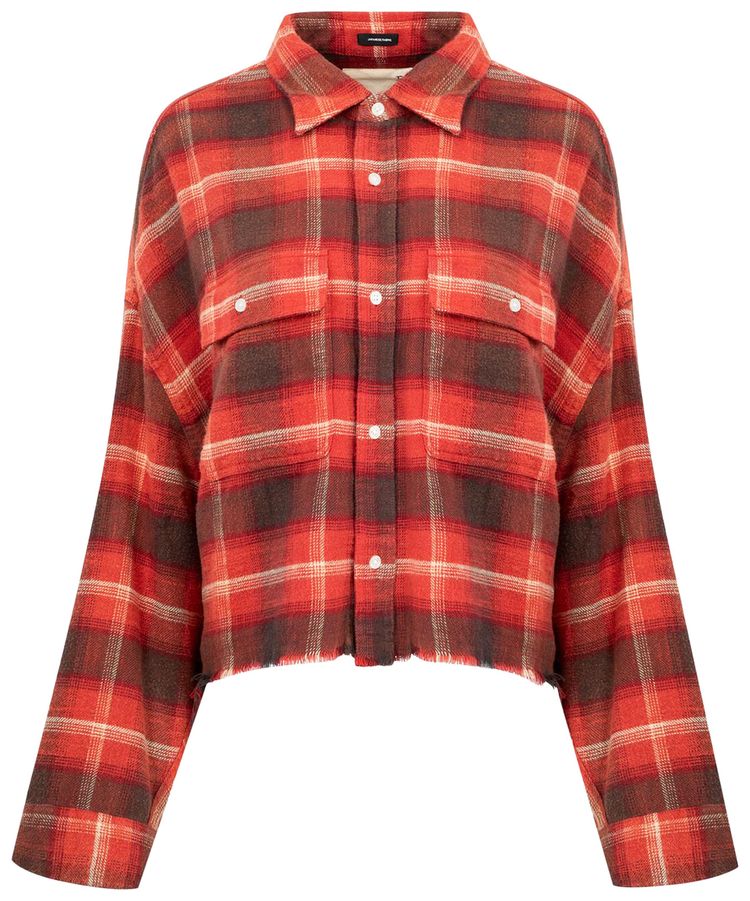 R13 Cropped Work Shirt RedBlackCream Plaid