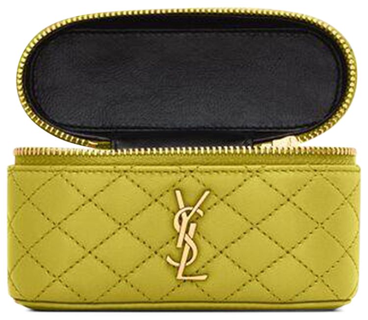 Saint Laurent Gaby Micro Vanity Bag In Lambskin Chartreuse Green