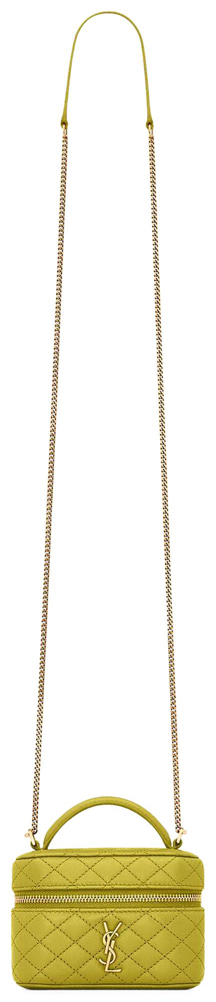 Saint Laurent Gaby Micro Vanity Bag In Lambskin Chartreuse Green