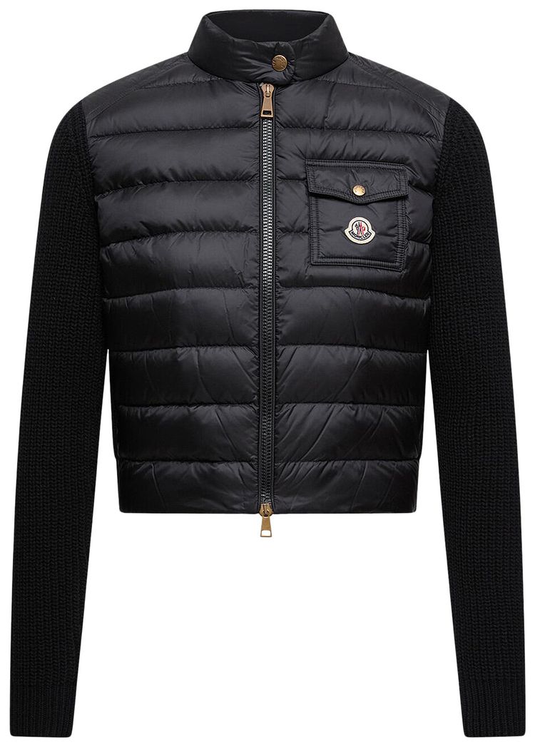 Moncler Padded Wool Zip Up Cardigan Black
