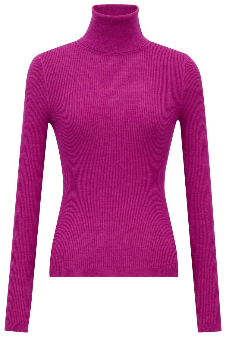 Saint Laurent Turtleneck Top In Cashmere Wool And Silk Magenta