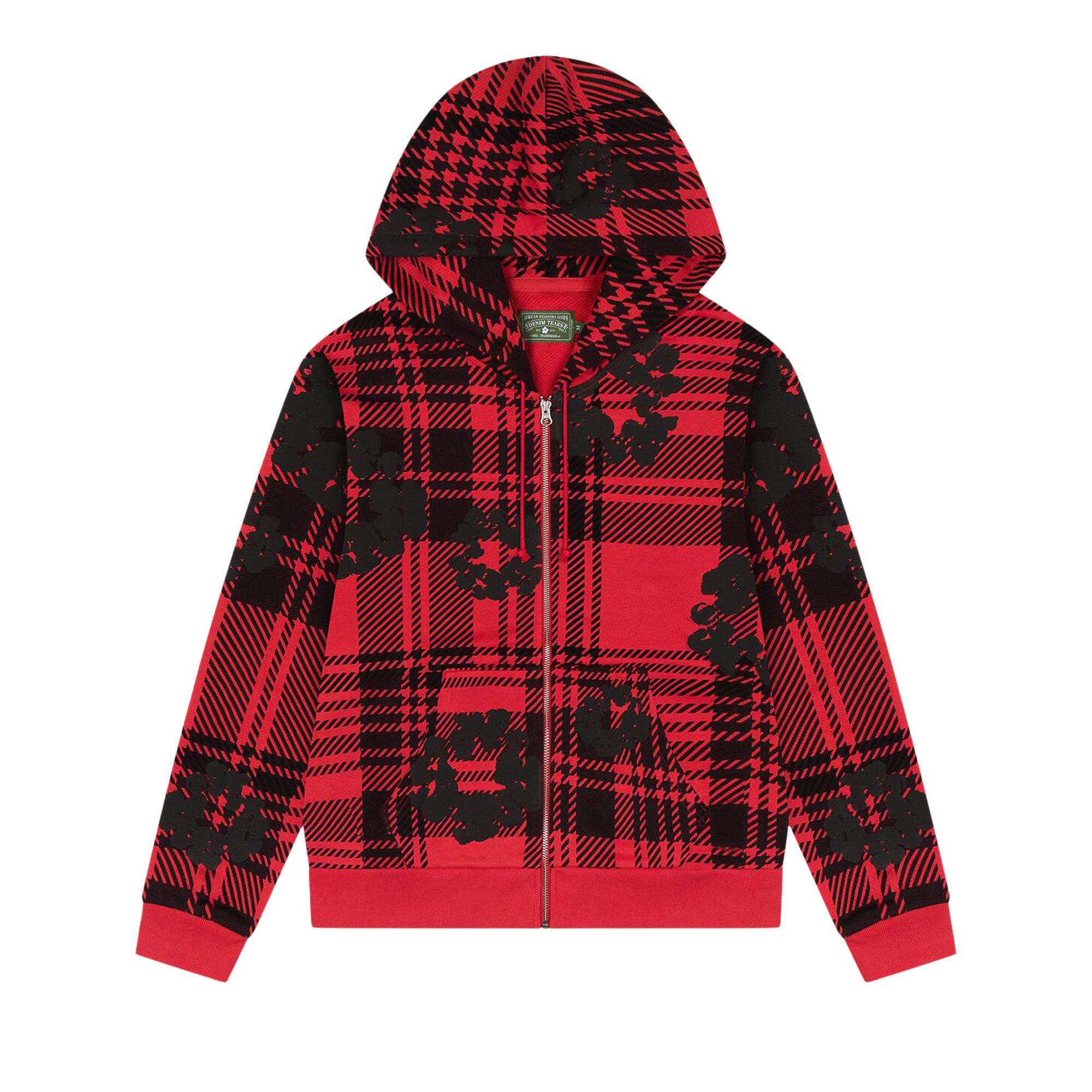 Buy Denim Tears Plaid Cotton Wreath Zip Hoodie 'Red' - FW25TZH0103