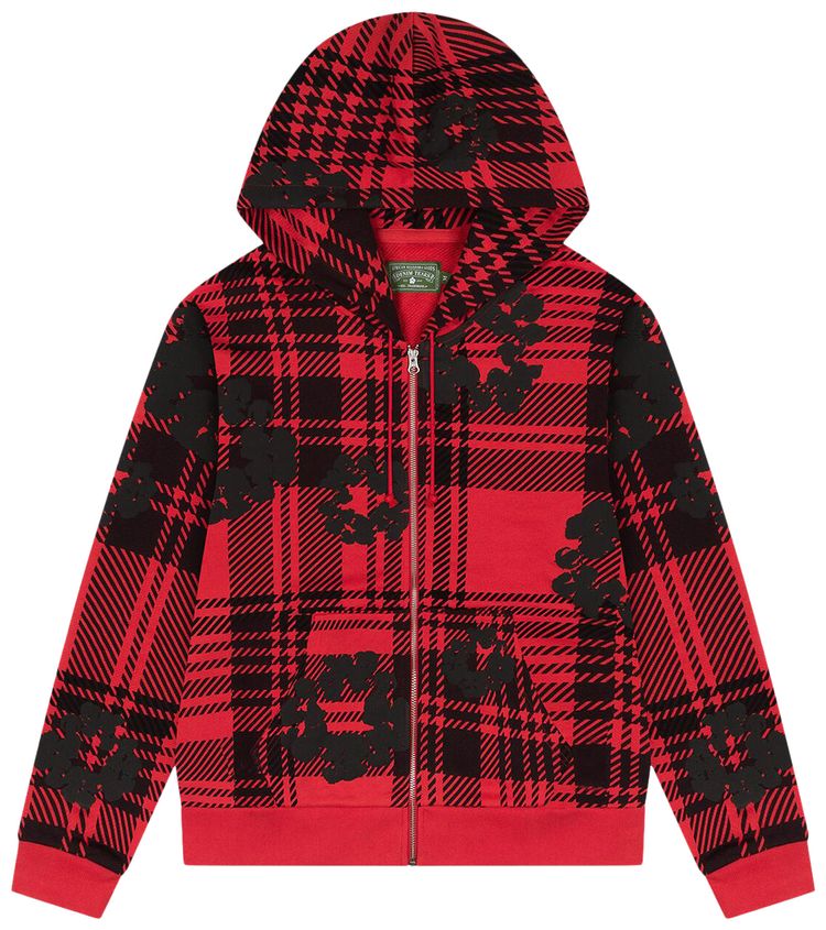 Denim Tears Plaid Cotton Wreath Zip Hoodie Red
