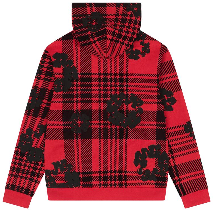 Denim Tears Plaid Cotton Wreath Zip Hoodie Red