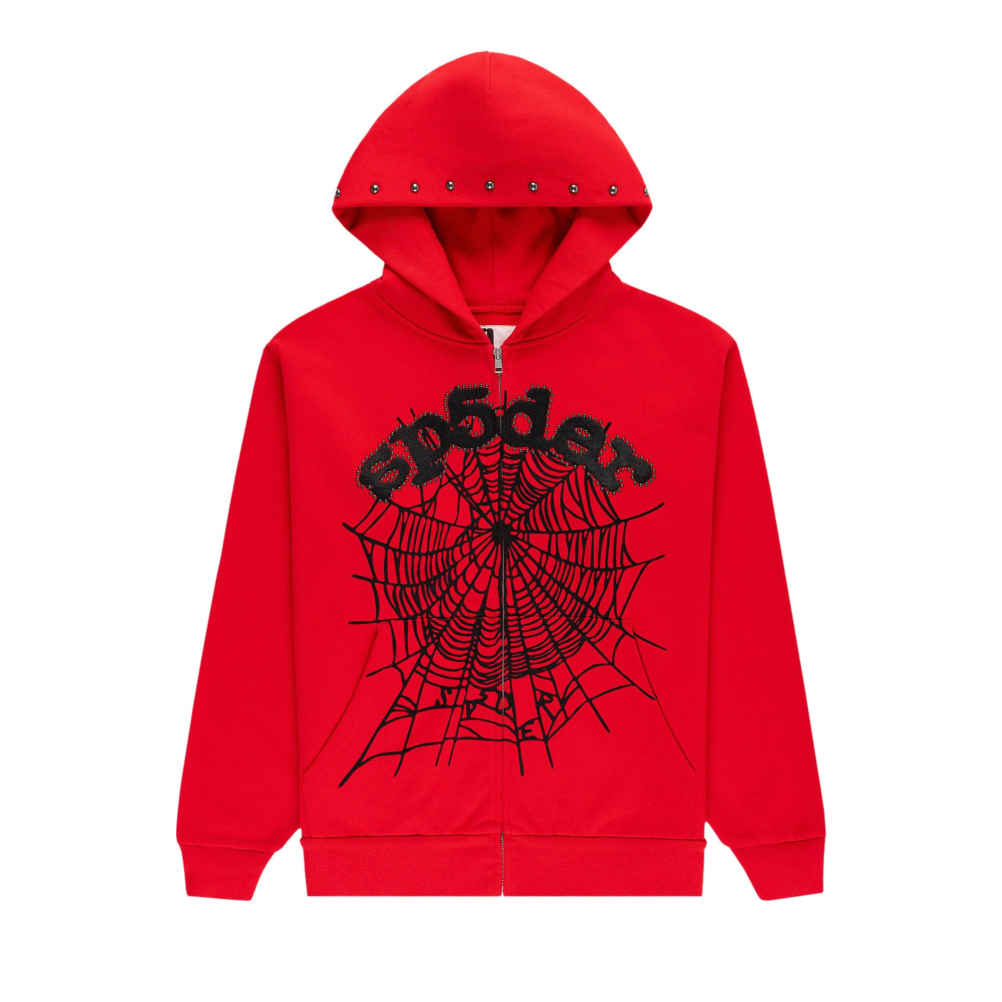 Buy Sp5der OG Web Studded Zip Hoodie 'Red' - ST005FW25RED | GOAT