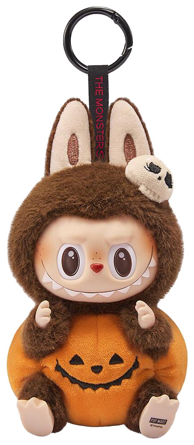 Pop Mart Labubu Happy Halloween Party Series Sitting Pumpkin Vinyl Plush Pendant Brown