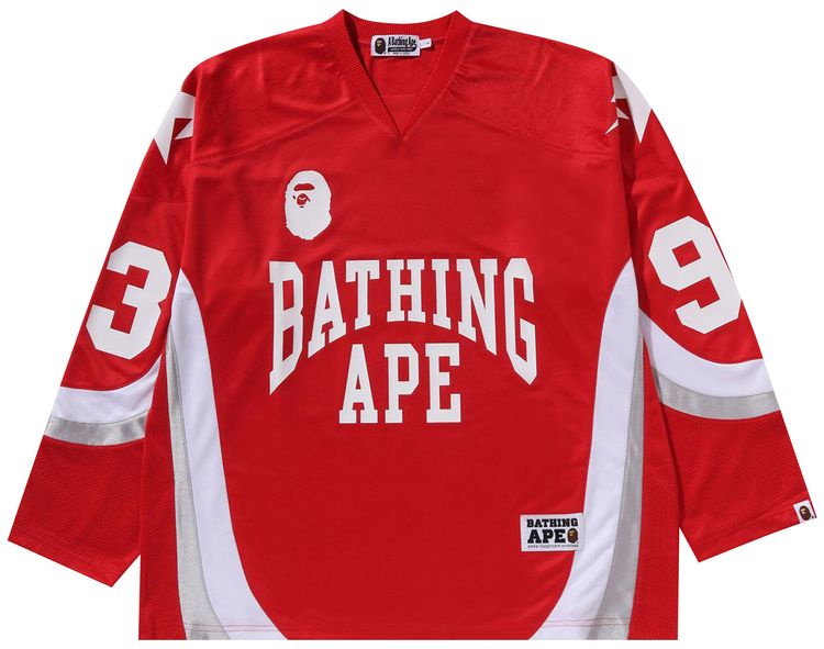BAPE Line Camo Jacquard Logo Relaxed Fit Ice Hockey Jersey Red
