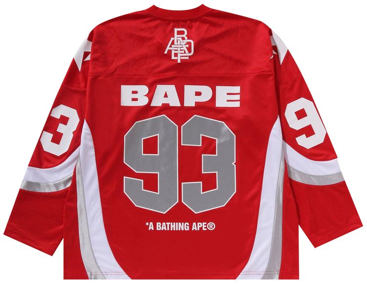 BAPE Line Camo Jacquard Logo Relaxed Fit Ice Hockey Jersey Red
