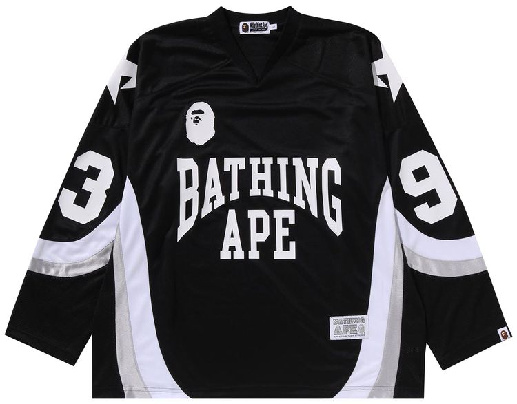 BAPE Line Camo Jacquard Logo Relaxed Fit Ice Hockey Jersey Black