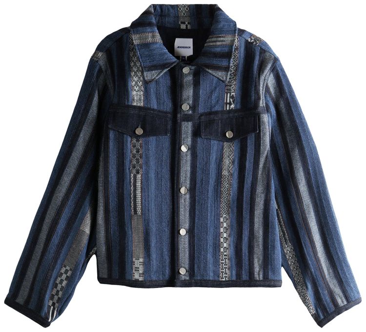 Ader Error Collared Striped Pattern Button Jacket Blue