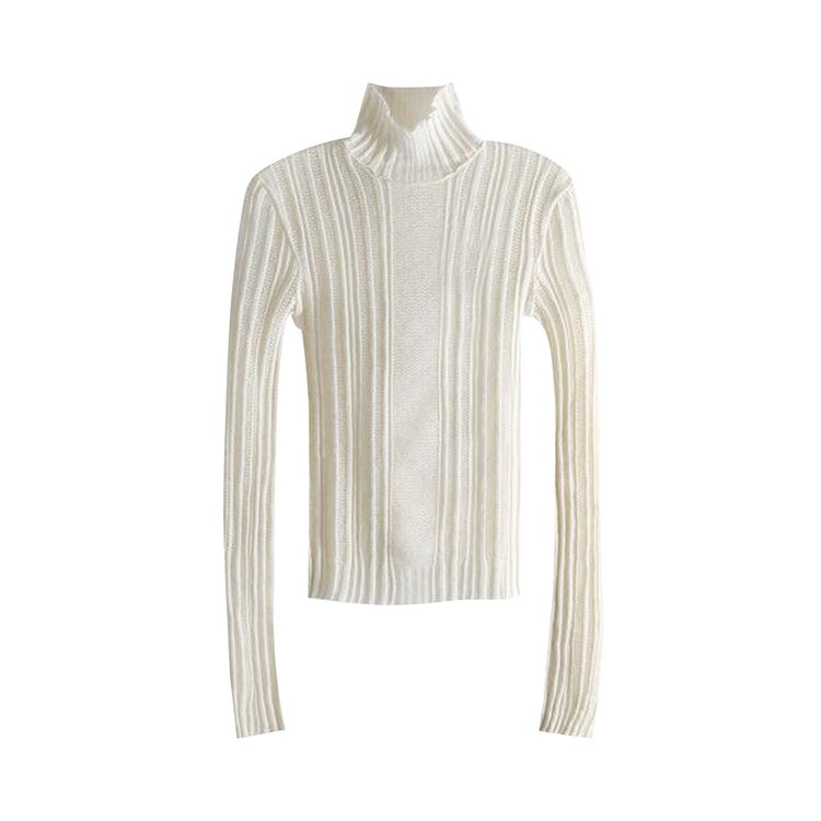 Ann Demeulemeester Aamu Irregular Rib Turtleneck Sweater Natural White
