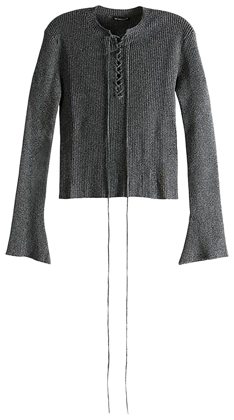 Ann Demeulemeester Fanja Cropped Laced Up Serafino Sweater Steel