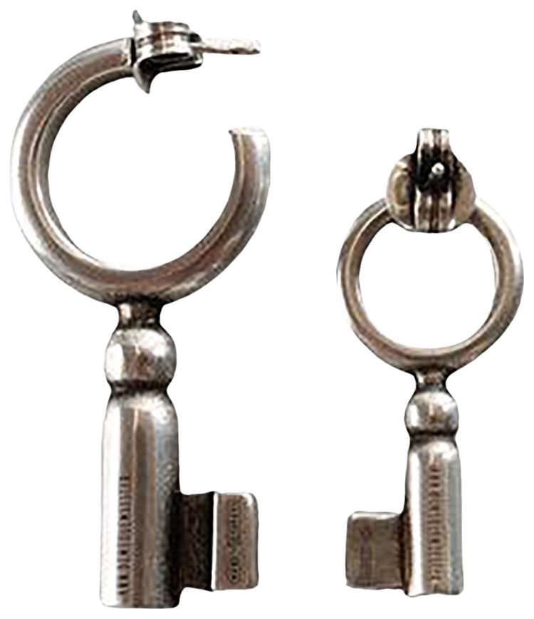 Ann Demeulemeester Pair Foka Key Earrings Antique Silver