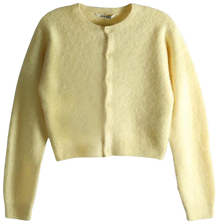 Auralee Garment Dyed Baby Alpaca Fur Knit Crew Neck Cardigan Jacket Ecru