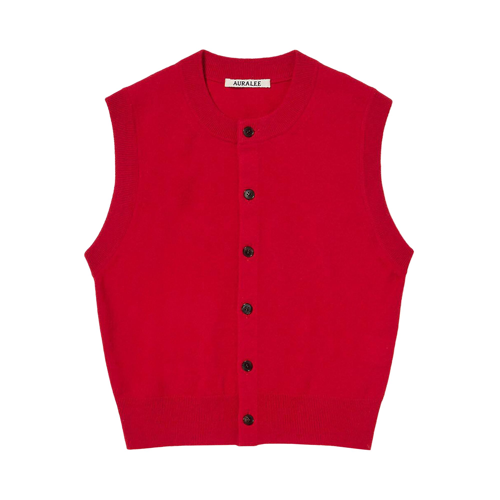 Buy Auralee High Twist Wool Knit Vest Top 'Red' - A25AV06CK RED | GOAT
