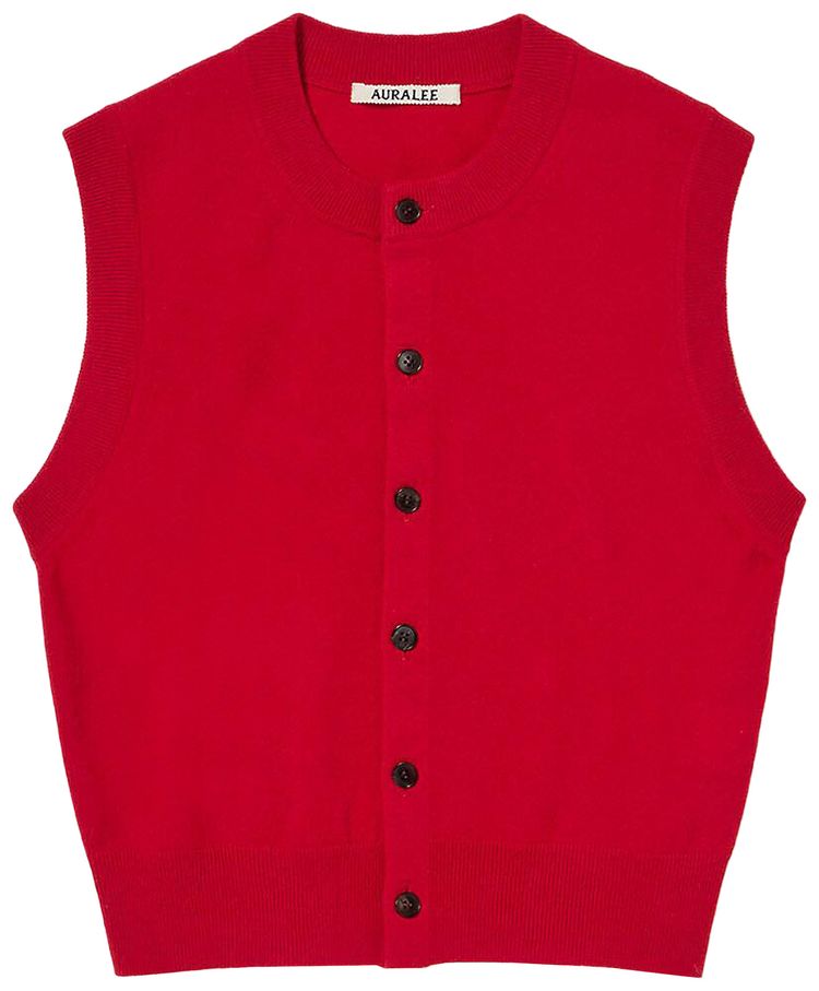Auralee High Twist Wool Knit Vest Top Red
