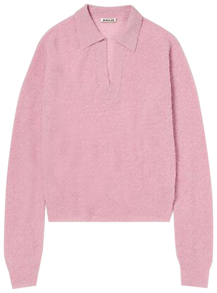 Auralee Baby Suri Alpaca Sheer Knit Skipper Polo Shirt Pink